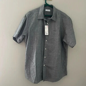 Uniqlo Men's Linen Cotton Short Sleeve Shirt - Gray, Size XL